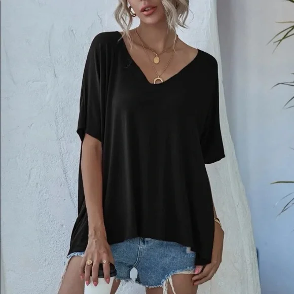 Boho oversized v neck short sleeve tee - Picture 4 of 6